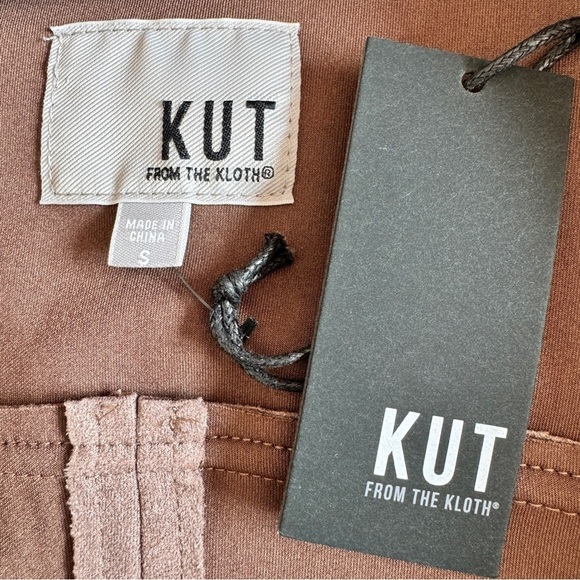 KUT FROM‎ THE KLOTH Carina Moto Jacket Faux Suede Buff S Asym Zip Drape Collar - Picture 3 of 12